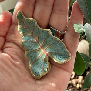 Caladium Leaf Mosaic Tile, Choose From Three Types, Each Completely Unique Hand Cut Ceramic, Tropical Jungle Rainforest Blue and pink