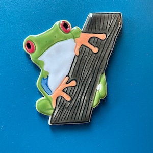 Handmade Ceramic Tree Frog Mosaic Tile: Original Design Tropical Jungle Decor For Crafting