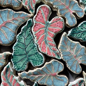 Caladium Leaf Mosaic Tile, Choose From Three Types, Each Completely Unique Hand Cut Ceramic, Tropical Jungle Rainforest