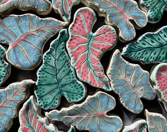 Caladium Leaf Mosaic Tile, Choose From Three Types, Each Completely Unique Hand Cut Ceramic, Tropical Jungle Rainforest