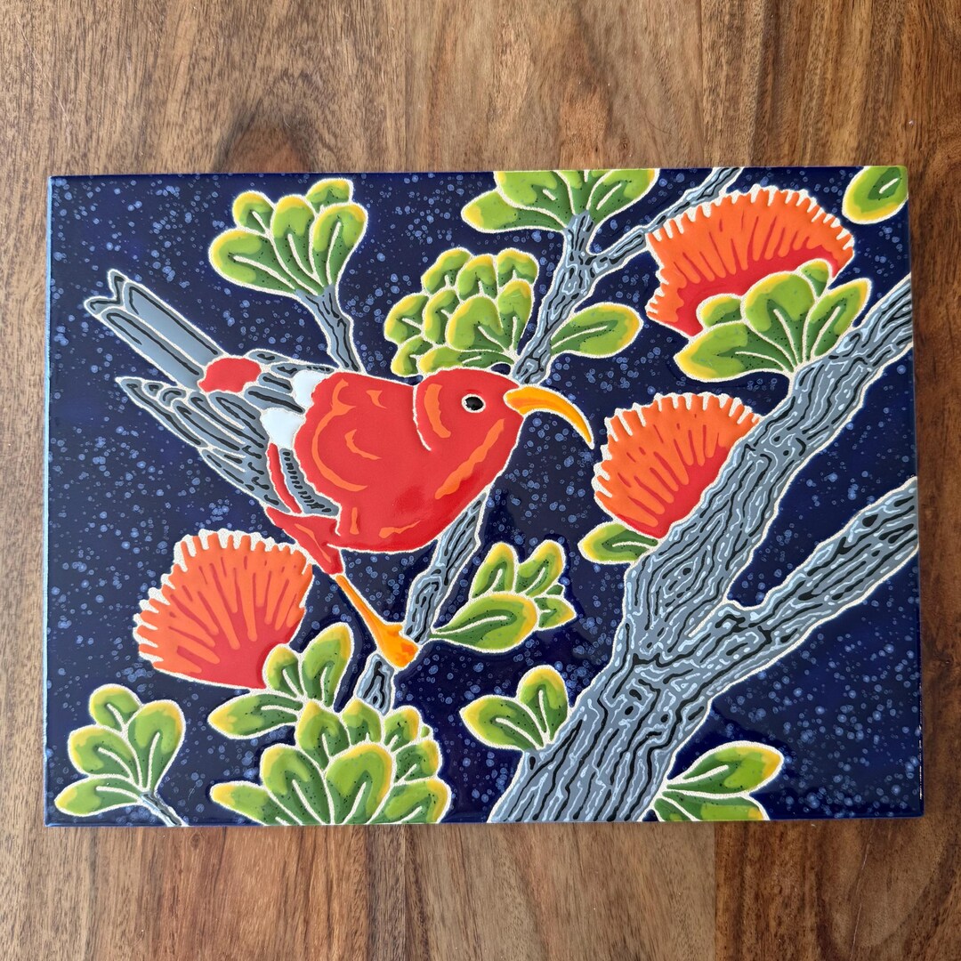 Iwi Bird Pattern Handmade Cuerda Seca Hawai'ian I'iwi Bird Tile, One of a Kind - Etsy