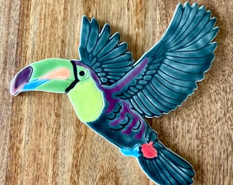 Handmade Ceramic Toucan Mosaic Tile: Tropical Bird Original Art For Crafting