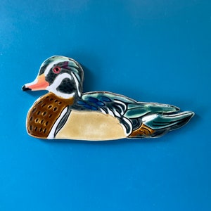 Wood Duck Mosaic Tile, Original Design Handmade and Handpainted Ceramic, Pond and Lake Bird Tile For Crafting and Making Indoors or Out