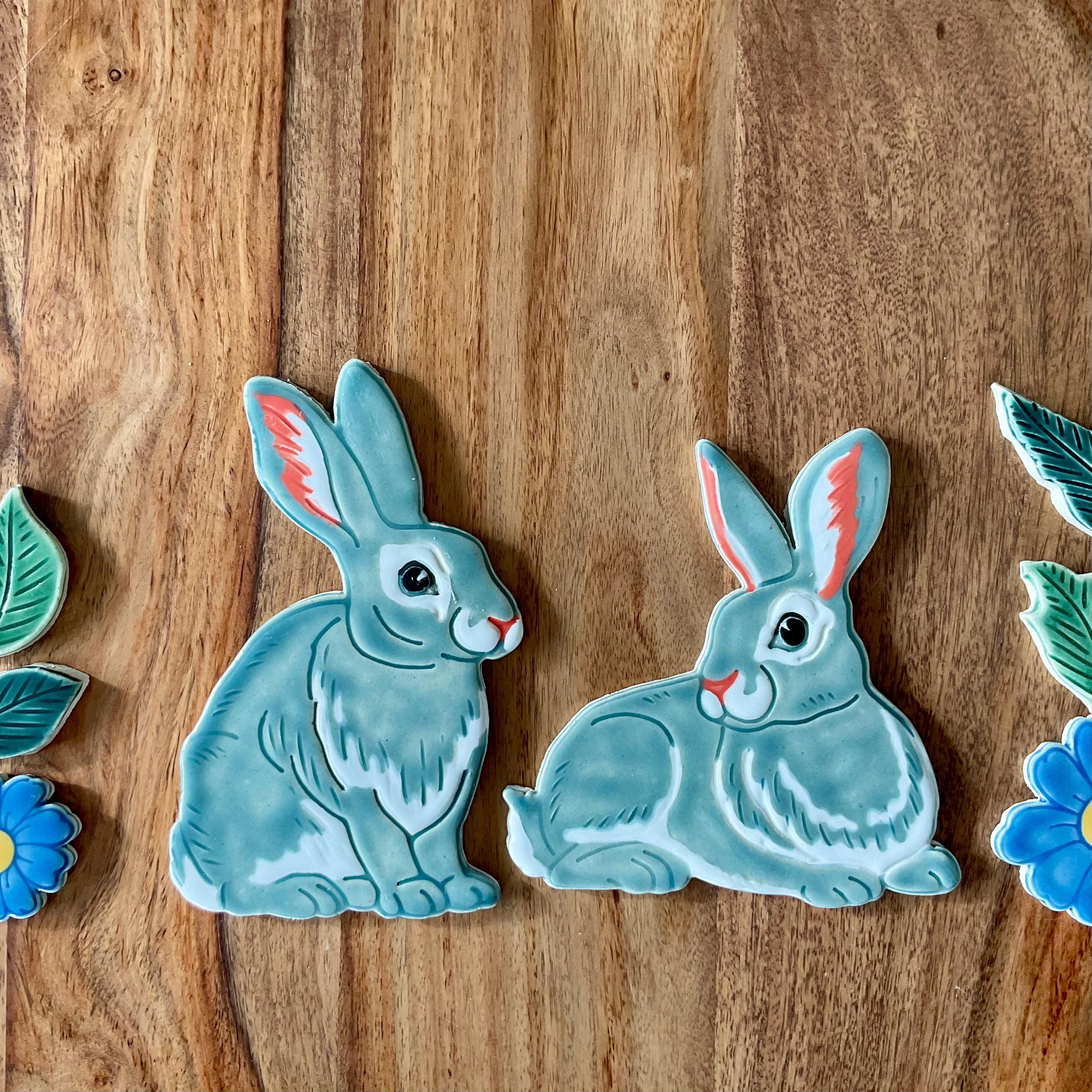Handcrafted Ceramic Rabbit Mosaic Tile: Two Unique Bunny Designs for ...