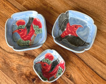 Handmade Ceramic I'iwi Bird Dishes – Hawaiian Pottery Set, Ring Dish, Soap Tray
