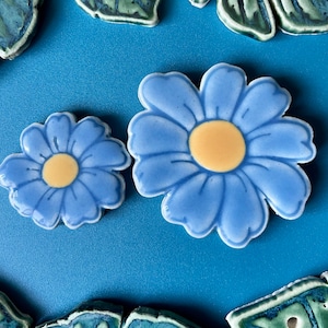 Ceramic Daisy Mosaic Tile, Small or Medium, Handmade Glazed Garden Flower Pottery, For Crafting and Making Indoors or Out