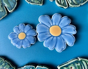 Ceramic Daisy Mosaic Tile, Small or Medium, Handmade Glazed Garden Flower Pottery, For Crafting and Making Indoors or Out