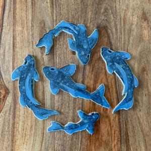Koi Mosaic Tile, Black Blue Grey Crystalline, Five Original Designs, Handcrafted Ceramic Pond Fish, For Crafting and Making Indoors or Out