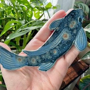 Koi Mosaic Tile, Black Blue Grey Crystalline, Five Original Designs, Handcrafted Ceramic Pond Fish, For Crafting and Making Indoors or Out Left Turning Koi