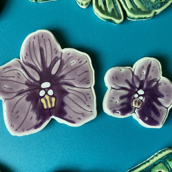 Ceramic Orchid Mosaic Tile, Small or Medium, Handmade Glazed Tropical Flower, For Crafting and Making Indoors or Out