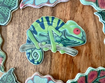 Handmade Ceramic Chameleon Mosaic Tile: Original Design Colorful Tropical Lizard For Crafting