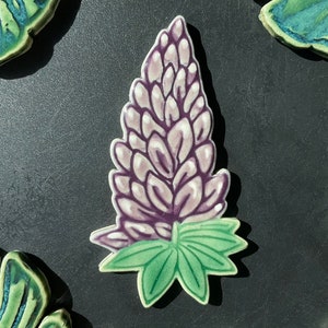 Ceramic Lupine Flower Mosaic Tile, Handmade And Glazed Springtime Garden Blossom, For Crafting and Making Indoors or Out