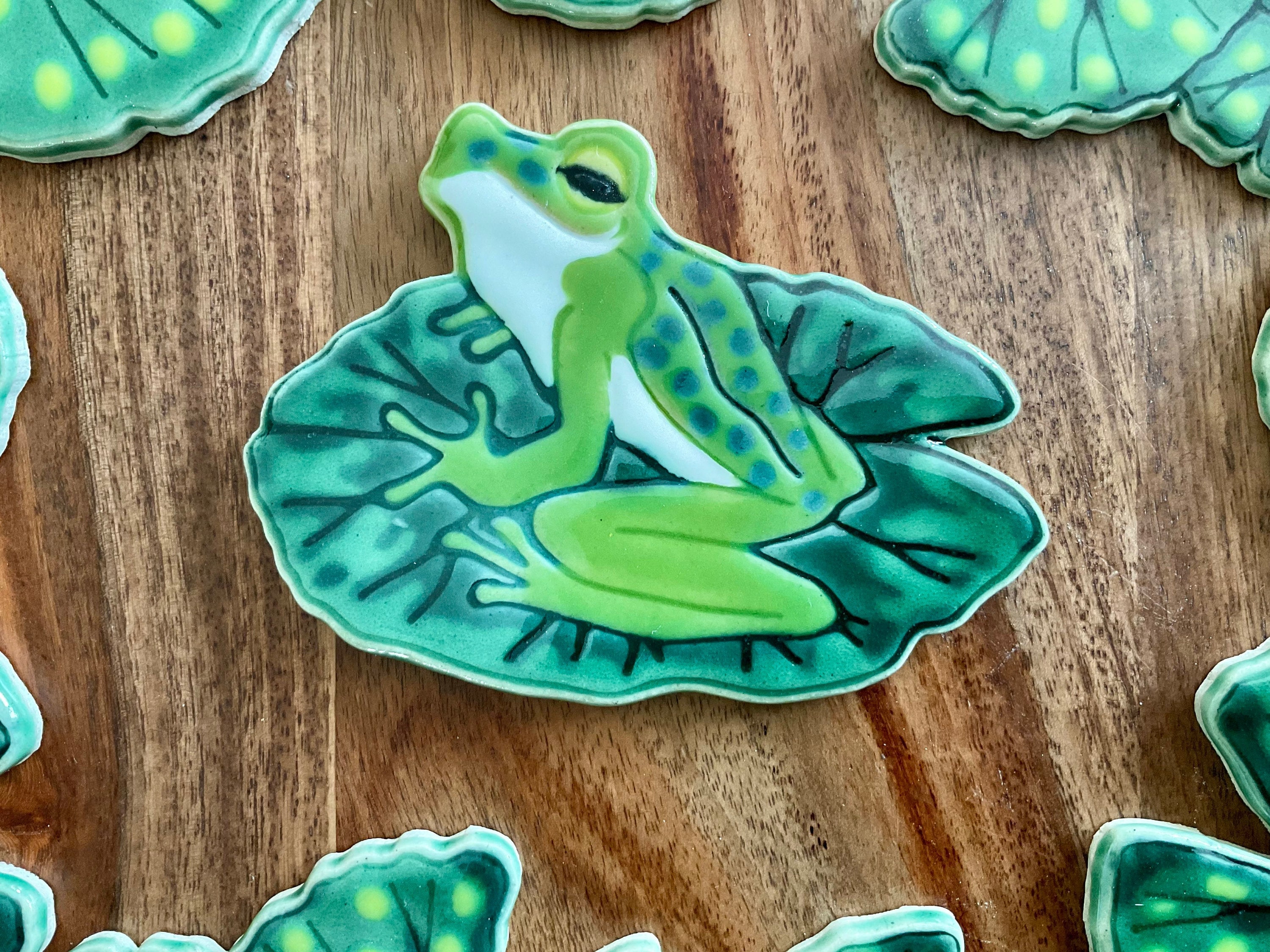 Handmade Ceramic Frog Mosaic Tile: Original Design Pond Wildlife Art For Crafting