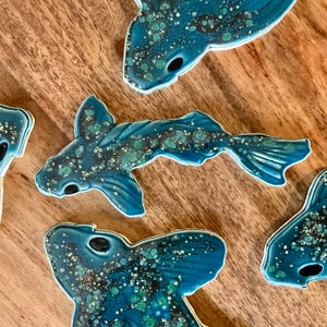 Koi Mosaic Tile, Teal, Green and Gold, Five Original Handcrafted Designs, Handmade Ceramic GoldFish, For Crafting and Making Indoors or Out