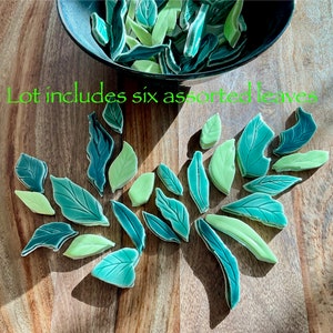 Ceramic Leaf Mosaic Tiles, Lot of Six Leaves Per Order, Fully Handmade and Glazed, Each Unique For Crafting and Making Indoors and Out