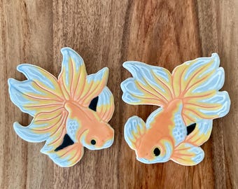 Handcrafted Ceramic Fantail Goldfish Mosaic Tile: Two Original Designs Koi Pond Art For Crafting
