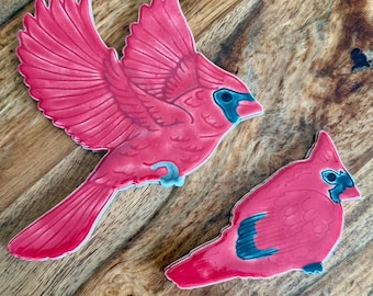 Handmade Ceramic Cardinal Mosaic Tile: Two Original Designs Garden Pottery Art For Crafting