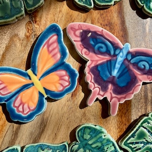 Ceramic Butterfly Mosaic Tile, Handmade Glazed Bug Insect Garden Pottery, For Crafting and Making Indoors or Out
