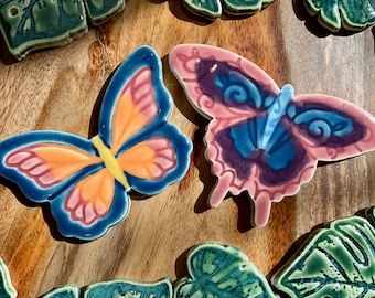 Ceramic Butterfly Mosaic Tile, Handmade Glazed Bug Insect Garden Pottery, For Crafting and Making Indoors or Out