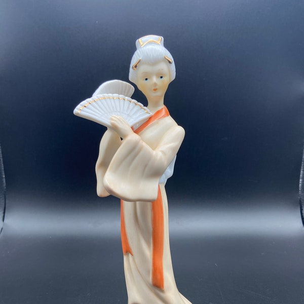 Vintage ceramic geisha girl figurine, oriental woman figurine, vintage oriental decor, geisha decor