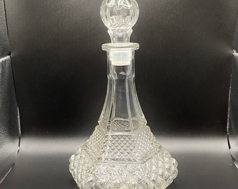 Vintage clear glass crystal decanter, vintage liquor decanter, vintage barware, mid century barware