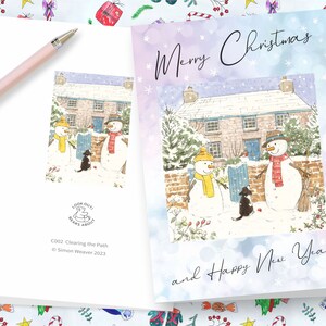 Christmas card with snowmen &#39;Clearing the Path&#39; (PDF download)