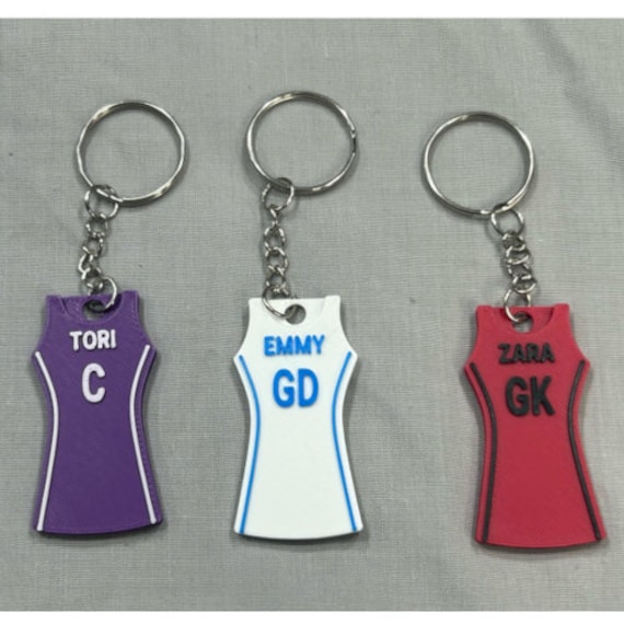 Personalised Netball Jersey Key Ring 3D Printed