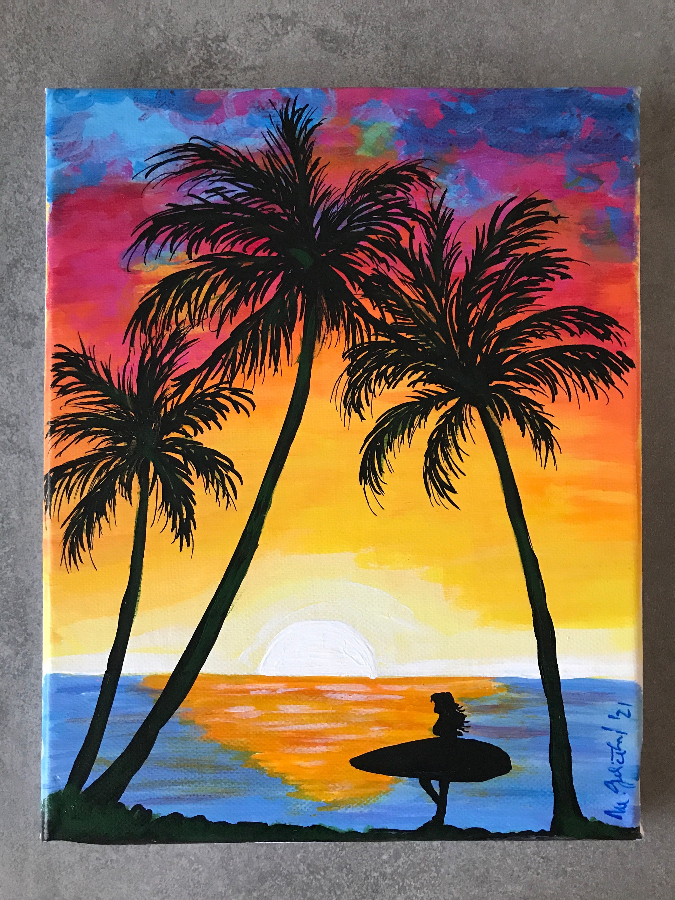 Sunset and Surfer - Etsy