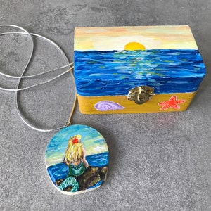BEAUTIFUL MERMAID Wooden pendant in a wooden box. Hand made. Lovely, unique and magical.