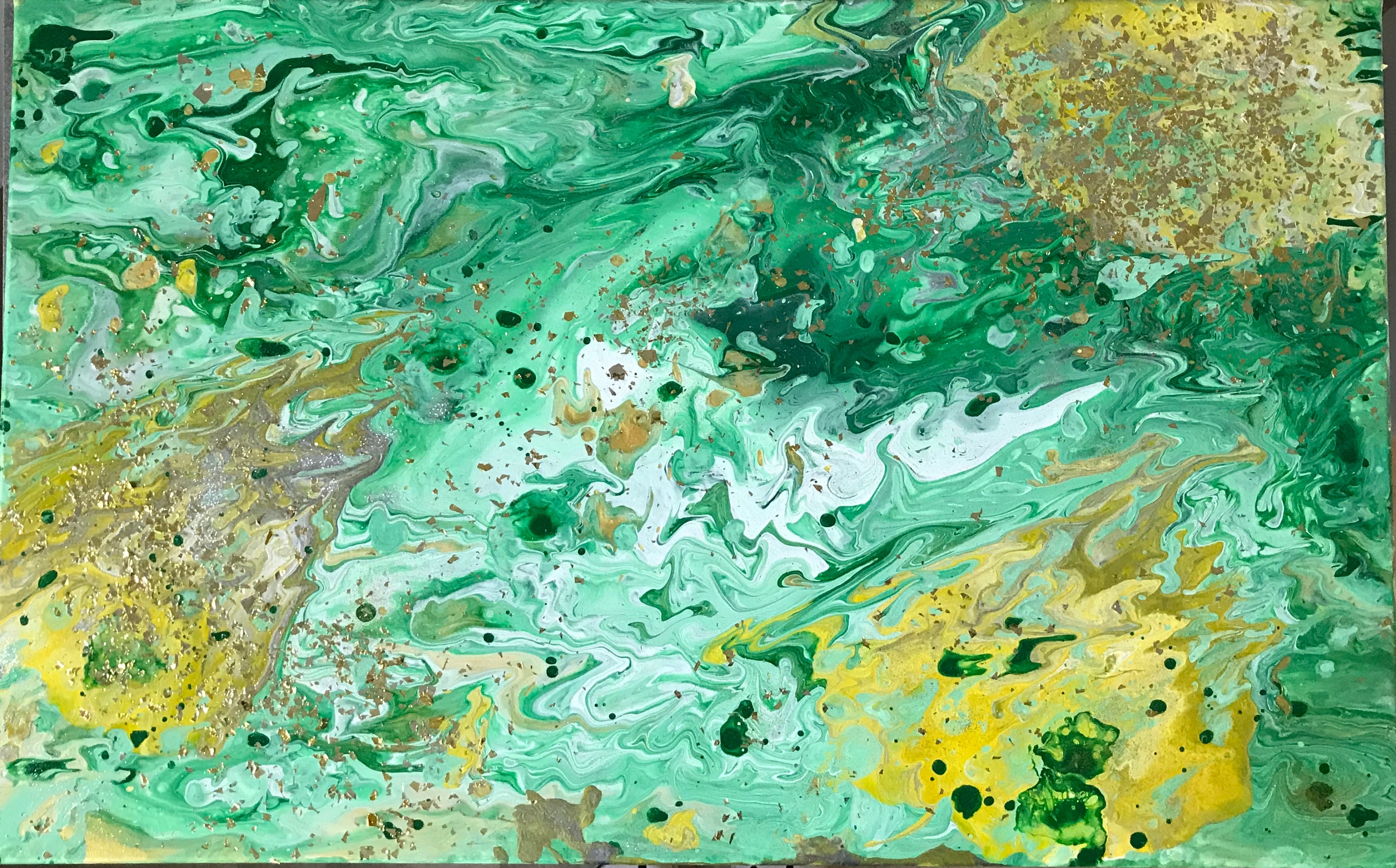 GREEN Abstract With Golden Flakes. Gallery Wrap. Ready to Hang. Etsy