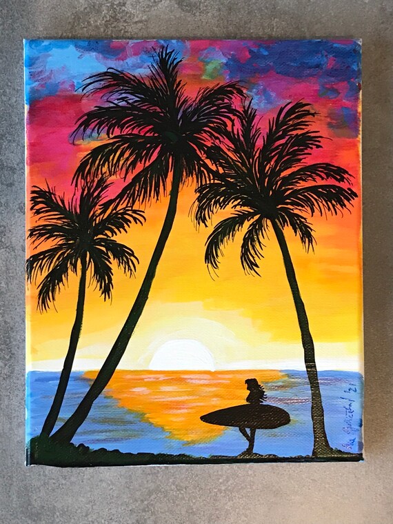 Sunset and Surfer - Etsy
