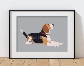 Digital print of Beagle with plaid collar.  Available in PDF format for instant download--the ideal last-minute gift for a dog lover.