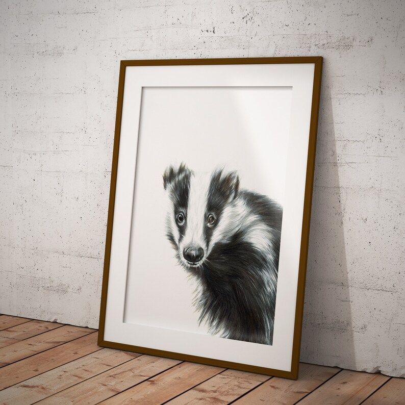 Wildlife /& Nature Gifts Wall Art Hand Drawn Animal Print Badger no2