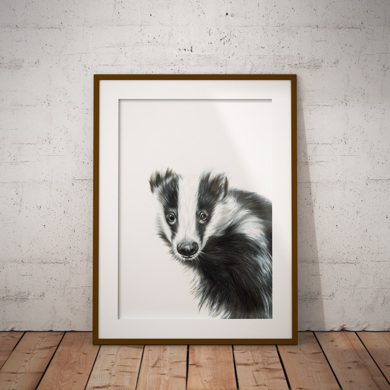 Wildlife /& Nature Gifts Wall Art Hand Drawn Animal Print Badger no2