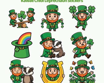 Kawaii Chibi Kobold Aufkleber, St Patrick's Day Planer (PDF + PNG für Cricut, Silhouette, GoodNotes )