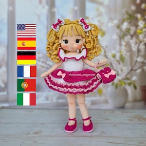 Vanessa Crochet Doll Pattern, Amigurumi Doll PDF, Amigurumi Tutorial, PDF in English, French, Spanish, Italian, German, Portuguese
