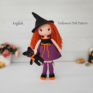 Schema bambola all&#39;uncinetto Mia, schema bambola amigurumi, schema bambola di Halloween, strega all&#39;uncinetto, schema inglese in PDF