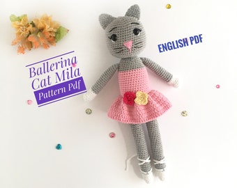 Patrón Juguete Amigurumi, Patrón Juguete Amigurumi, Patrón Animal Amigurumi, Patrón Ganchillo, Patrón Amigurumi, Gato Bailarina