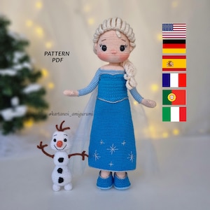 Häkelanleitung für eine Amigurumi-Puppe - Schneeprinzessin und Schneemann (PDF in 6 Sprachen)