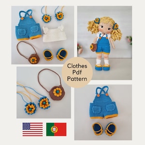 Amigurumi Crochet Doll Clothes Pattern, This pattern is 11 inch doll clothing desing for Nelly doll, English, Porteguese Pattern Pdf