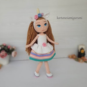 Amigurumi Doll Pattern, Crochet Doll Pattern, English Doll Pdf, Amigurumi Tutorial, Handmade Doll Pdf, Yasemin doll with unicorn costume image 7