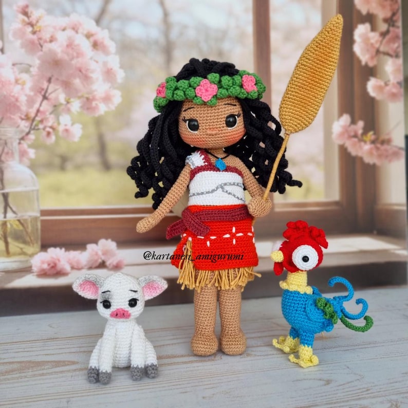 Amigurumi princess Moana doll with island style dress