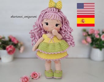 Rose Crochet Doll Pattern: Amigurumi Girl Tutorial (English & Spanish PDF)