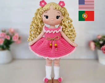 Sofia Crochet Doll Pattern, Amigurumi Doll Pattern, Amigurumi Tutorial, English, Português Pattern Pdf, diy gift for girl