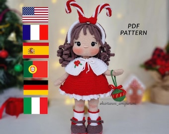Merry Crochet Doll Pattern, Amigurumi Christmas Toys (PDF in 6 Languages) Noelle Toy
