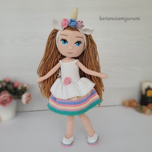 Amigurumi Doll Pattern, Crochet Doll Pattern, English Doll Pdf, Amigurumi Tutorial, Handmade Doll Pdf, Yasemin doll with unicorn costume image 5