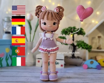Wzór na szydełkową lalkę Clara, samouczek wykonania lalki amigurumi (PDF w 6 językach)