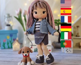 Carolyn Crochet Doll Pattern: Amigurumi Girl & Dog (PDF Pattern)