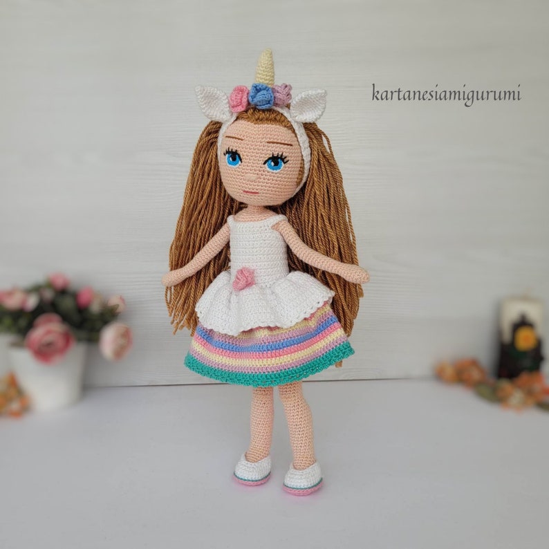 Amigurumi Doll Pattern, Crochet Doll Pattern, English Doll Pdf, Amigurumi Tutorial, Handmade Doll Pdf, Yasemin doll with unicorn costume image 3