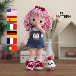 Crochet Doll Pattern: Cupcake Amigurumi with Bunny (PDF in 6 Languages)